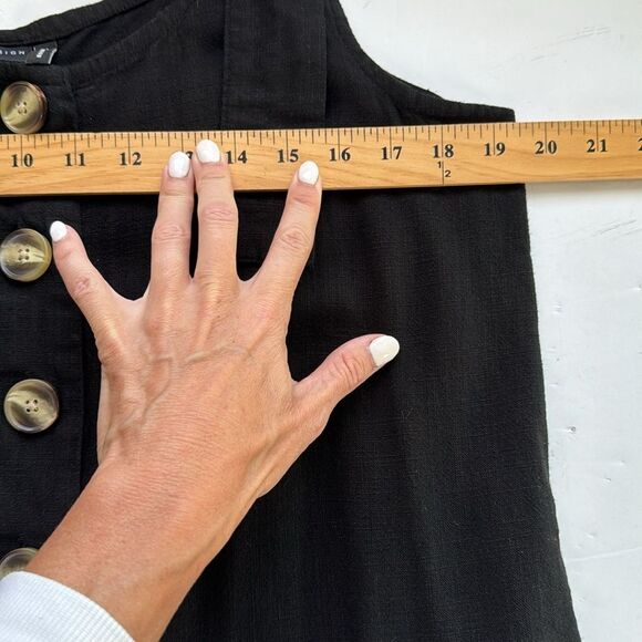 ASOS Linen Button Strap Jumpsuit Size 6 Black Boho Lightweight Pockets Lagenlook - Picture 12 of 16